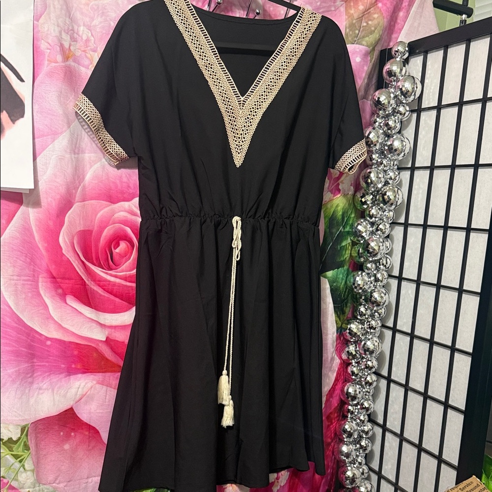 Chic Black Dress with Crochet Details